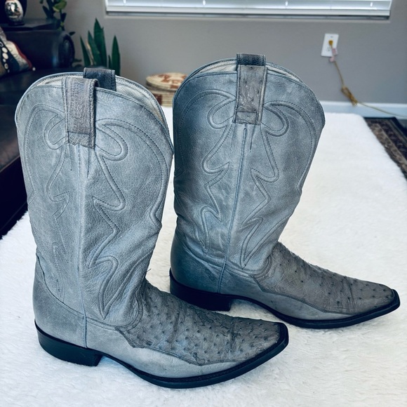 Minerva Genuine Ostrich Leather Gray Western Cowboys boots Size 8.5 - Picture 12 of 16